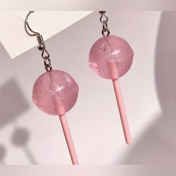 Pink lollipop earrings - Picture 4 of 4